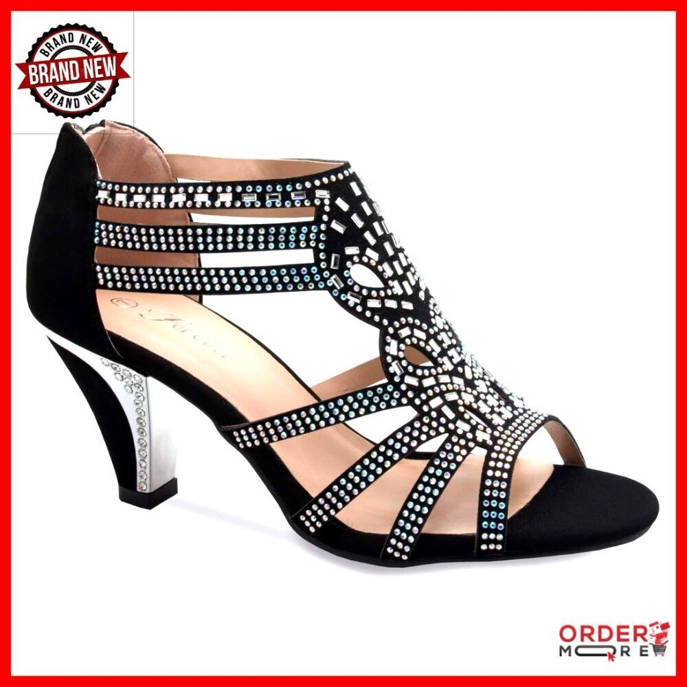 Strappy Rhinestone Low Heel Sandals Wedding Shoes Open Toe Glitter